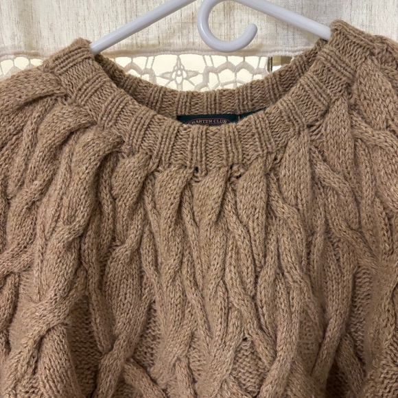 Charter Club By Jane Justin Woman’s Vintage Wool Cable Knit Sweater Brown Size L - Picture 2 of 6